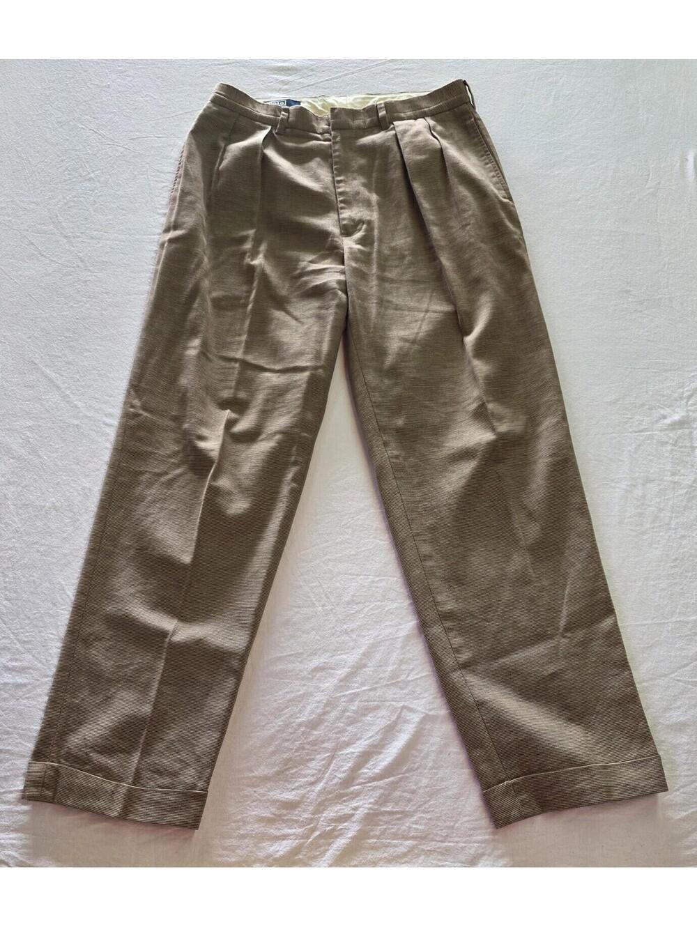 Vintage Polo Ralph Lauren Men's Khaki Textured Trousers Pants 100% Cotton - Picture 1 of 2